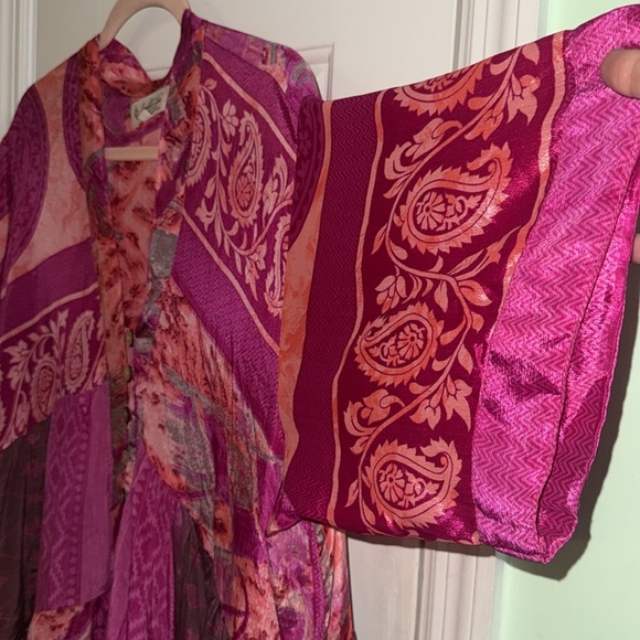 Kantha Bae Pink & Fushia Print Short Sleeve Bohemian Maxi Dress Free Size XS-3X - Picture 5 of 10